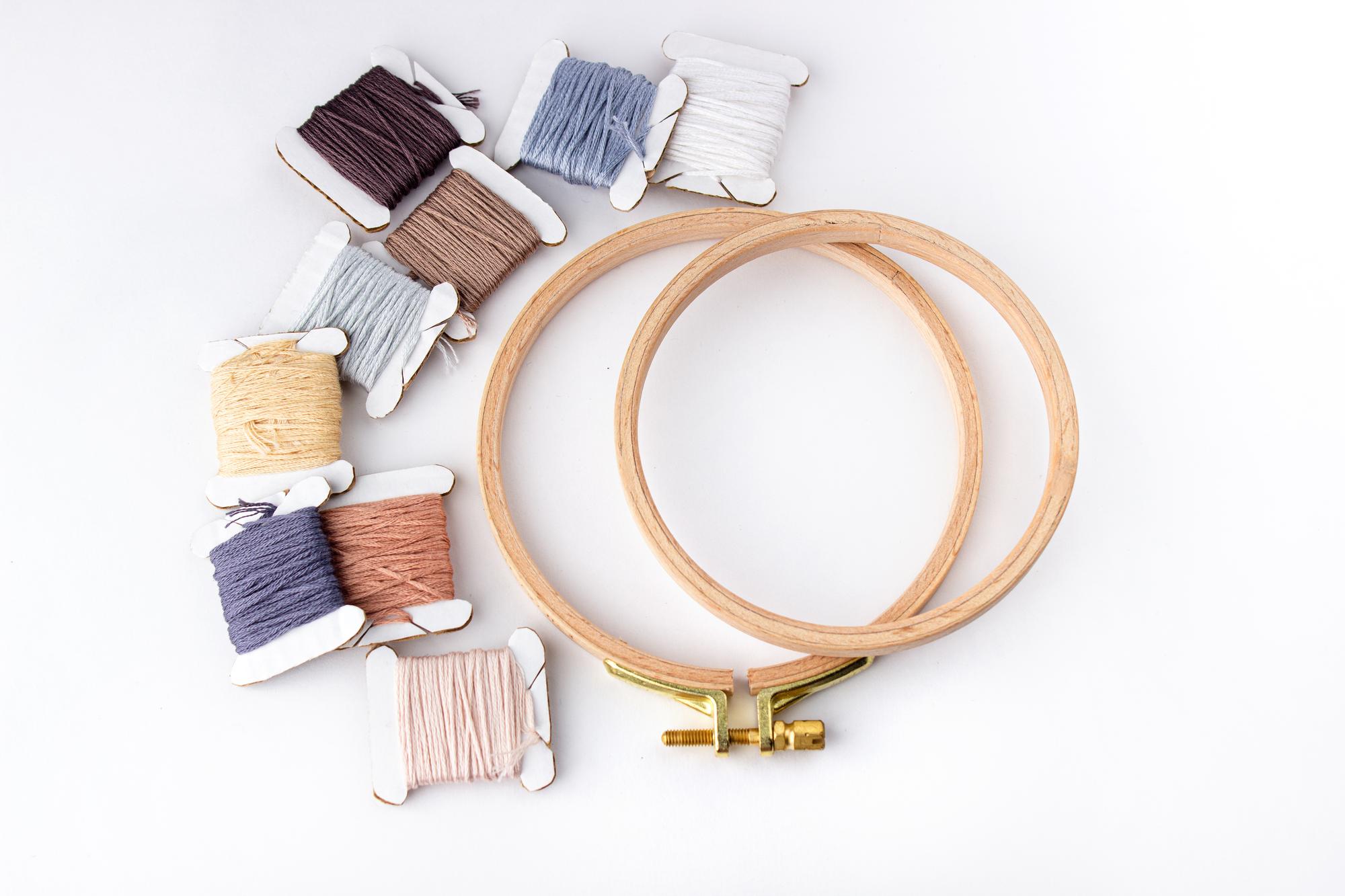 Studio workspace with hoop and thread